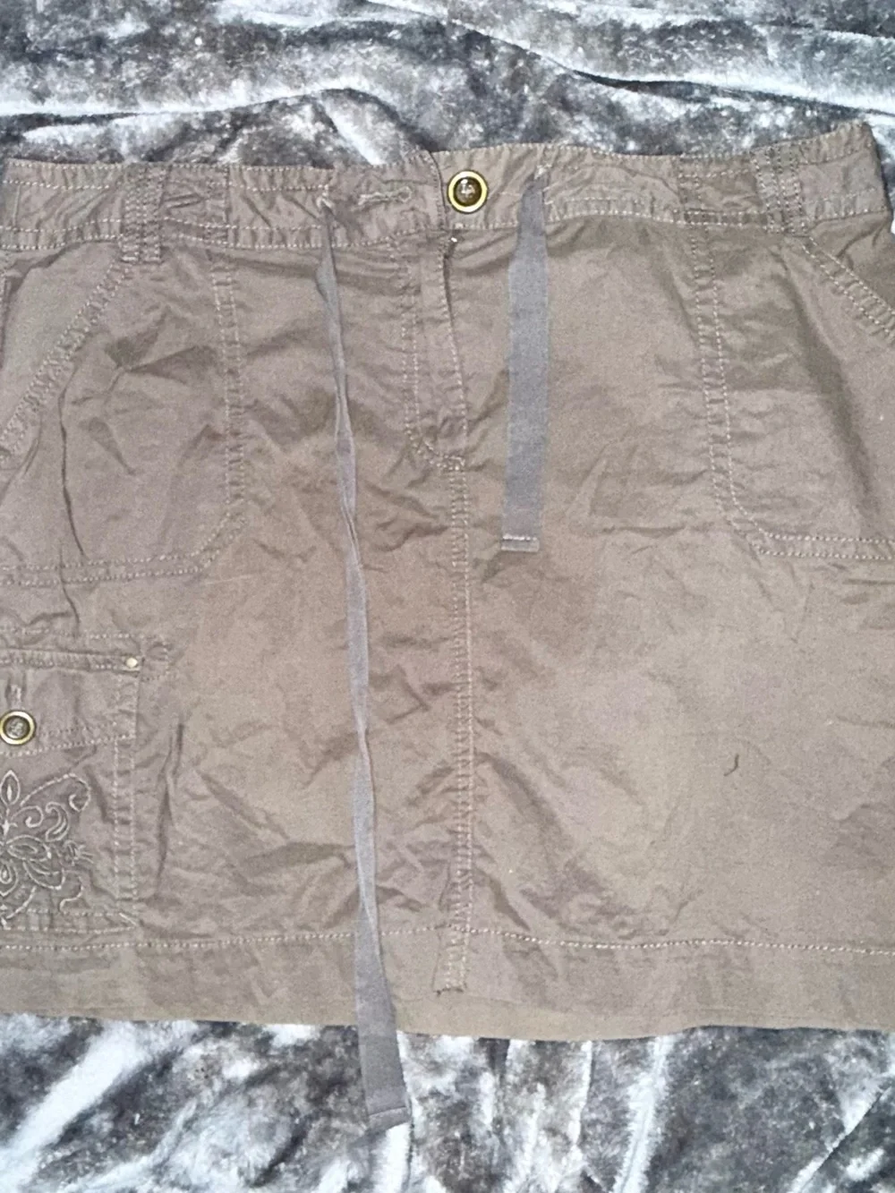 LOFT Olive-Taupe Utility Skirt with Drawstring Waist